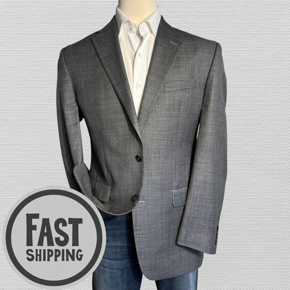 $ 220 CHAPS Mens Blazer 42L WOOL Gray Sport Coat Two Button Suit Jacket - Picture 1 of 16